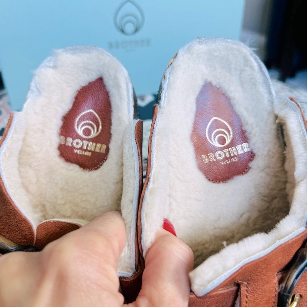 Brother Vellies Greg Shoe Whiskey Brown Leather Clog Faux Fur Size 7 - Picture 9 of 10